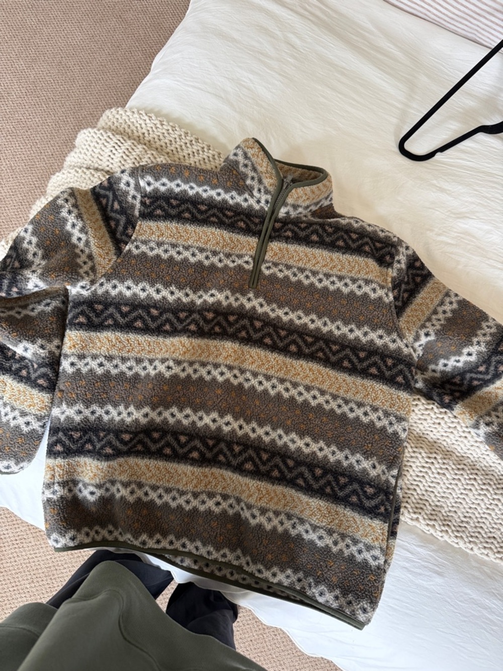 Men's Half-Zip Fair Isle Sherpa - Brown/Gray/Cream